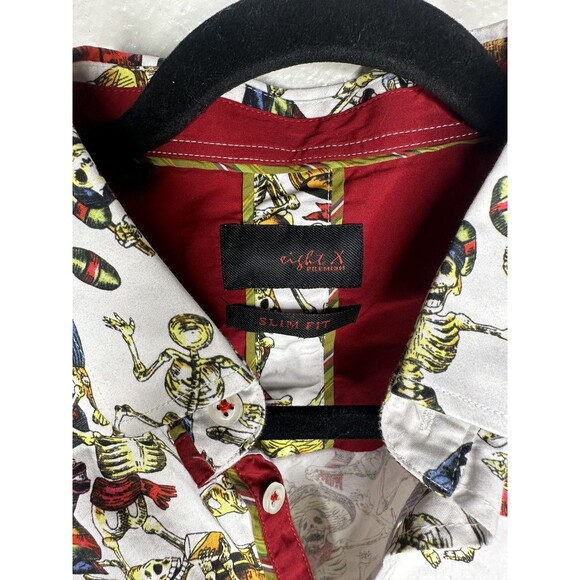 Eight X Premium Shirt Mens Slim Fit L Skeleton Print Day of the Dead Button Down - Picture 3 of 6